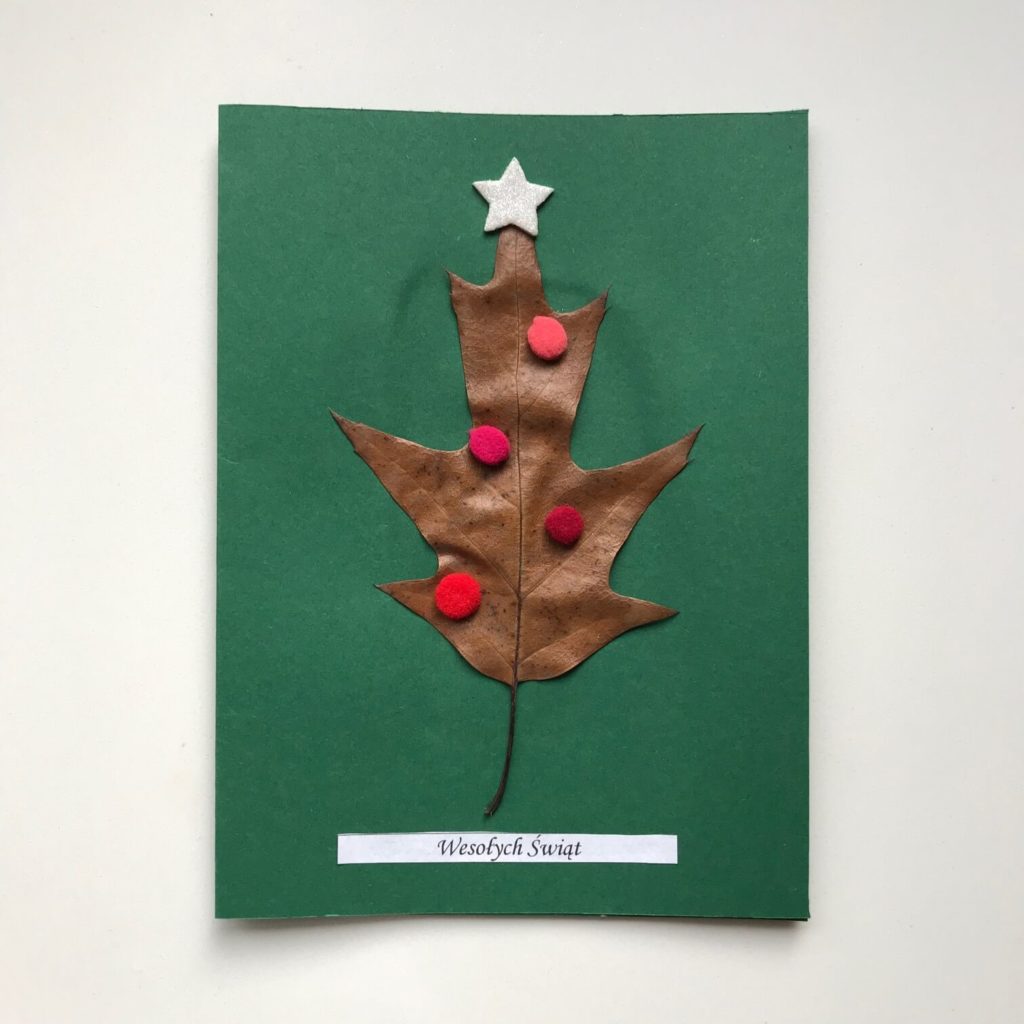 kartka swiateczna z lisciem debu